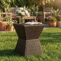 Outdoor Wicker Side Table with Iron Frame, Weather-Resistant, Lightweight, No Assembly Required, 16.25x16.25x18, Perfect for Patio & Home Decor