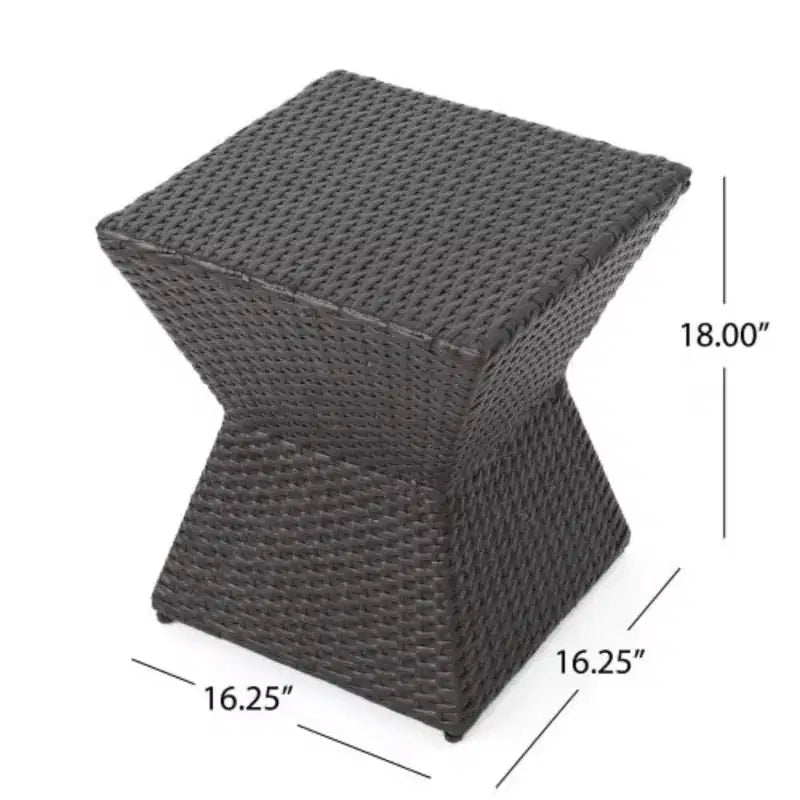 Table d'appoint d'extérieur en osier avec cadre en fer, résistante aux intempéries, légère, aucun assemblage requis, 16,25x16,25x18, parfaite pour la terrasse et la décoration intérieure