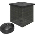 NAYSAYE Umbrella Table - Outdoor Side Table with 1.5 Umbrella Hole, PE Rattan Outdoor End Table with Umbrella Base for Deck Garden Poolside, Brown