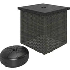 NAYSAYE Umbrella Table - Outdoor Side Table with 1.5 Umbrella Hole, PE Rattan Outdoor End Table with Umbrella Base for Deck Garden Poolside, Brown