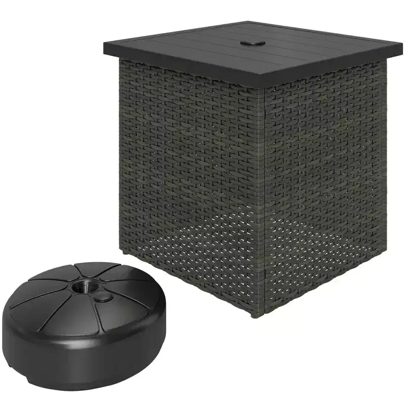 NAYSAYE Umbrella Table - Outdoor Side Table with 1.5 Umbrella Hole, PE Rattan Outdoor End Table with Umbrella Base for Deck Garden Poolside, Brown