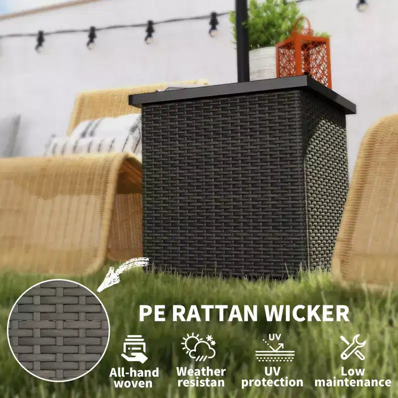 Tavolino NAYSAYE con foro per ombrellone - Tavolino da esterno con foro per ombrellone da 1,5, tavolino da esterno in PE rattan con base per ombrellone per terrazza, giardino, piscina, marrone