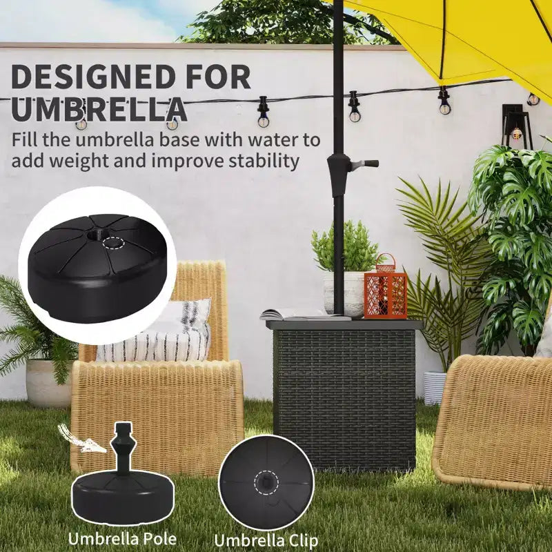 Tavolino NAYSAYE con foro per ombrellone - Tavolino da esterno con foro per ombrellone da 1,5, tavolino da esterno in PE rattan con base per ombrellone per terrazza, giardino, piscina, marrone