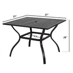 NAYSAYE Tavolo da pranzo da esterno in metallo e acciaio con doghe, tavolo da bistrò quadrato da 91 cm con foro per ombrellone per giardino e cortile, nero, 94*94*72 cm