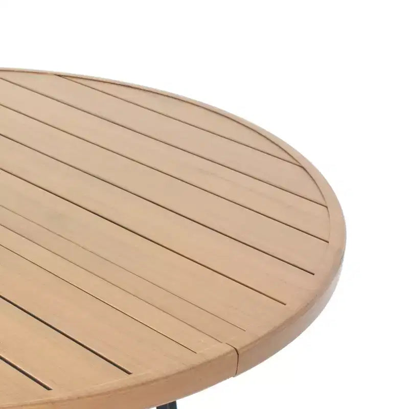 NAYSAYE Tavolo da patio rotondo con doghe in finto legno Foro per ombrellone a grana realistica Resistente alla ruggine per esterni, 41,14*41,14*28,35
