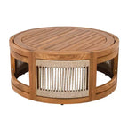 NAYSAYE Boho Outdoor Coffee Table with Handwoven Rope Accent, Acacia Wood All-Weather Patio Table for Yard Balcony, Natural, 27.95*27.95*12.4