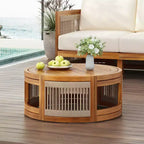 NAYSAYE Table basse d'extérieur bohème avec accent en corde tressée à la main, table de patio toutes saisons en bois d'acacia pour jardin balcon, naturelle, 27,95*27,95*12,4