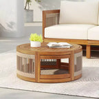 NAYSAYE Table basse d'extérieur bohème avec accent en corde tressée à la main, table de patio toutes saisons en bois d'acacia pour jardin balcon, naturelle, 27,95*27,95*12,4