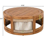 NAYSAYE Table basse d'extérieur bohème avec accent en corde tressée à la main, table de patio toutes saisons en bois d'acacia pour jardin balcon, naturelle, 27,95*27,95*12,4