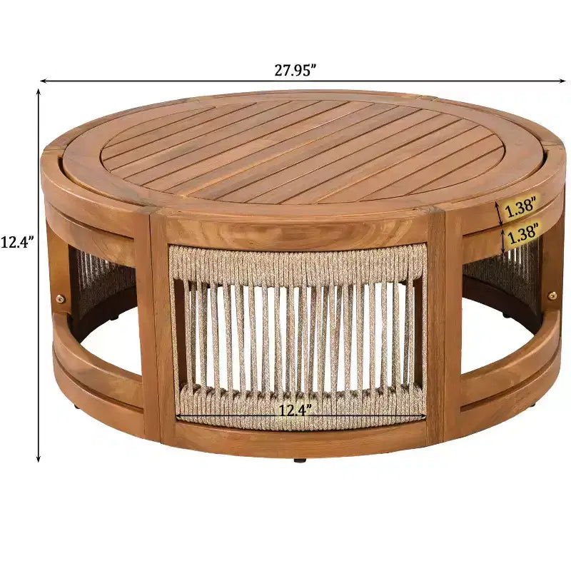 NAYSAYE Table basse d'extérieur bohème avec accent en corde tressée à la main, table de patio toutes saisons en bois d'acacia pour jardin balcon, naturelle, 27,95*27,95*12,4