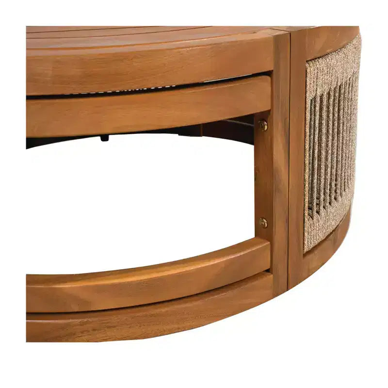 NAYSAYE Table basse d'extérieur bohème avec accent en corde tressée à la main, table de patio toutes saisons en bois d'acacia pour jardin balcon, naturelle, 27,95*27,95*12,4