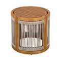 NAYSAYE Acacia Wood Outdoor Side Table with Handwoven Rope Accent All Weather Boho Patio Table for Garden, Natural, 16.9*16.9*16.34
