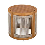NAYSAYE Acacia Wood Outdoor Side Table with Handwoven Rope Accent All Weather Boho Patio Table for Garden, Natural, 16.9*16.9*16.34