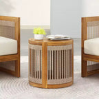 NAYSAYE Tavolino da Esterno in Legno di Acacia con Accenti in Corda Intrecciata a Mano, Resistente alle Intemperie, Stile Boho, per Giardino, Naturale, 16.9*16.9*16.34