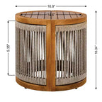 NAYSAYE Tavolino da Esterno in Legno di Acacia con Accenti in Corda Intrecciata a Mano, Resistente alle Intemperie, Stile Boho, per Giardino, Naturale, 16.9*16.9*16.34