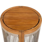 NAYSAYE Tavolino da Esterno in Legno di Acacia con Accenti in Corda Intrecciata a Mano, Resistente alle Intemperie, Stile Boho, per Giardino, Naturale, 16.9*16.9*16.34