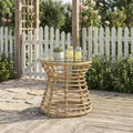 ModernLuxe 15.5 End Table Boho PE Rattan Round Side Table, Tempered Glass Top, Woven Hourglass Accent Table for Patio/Living Room, Brown