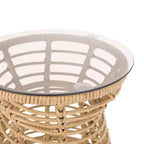 ModernLuxe Table d'appoint 39,4 cm Boho en rotin synthétique, plateau en verre trempé, table d'appoint sablier tressée pour patio/salon, marron