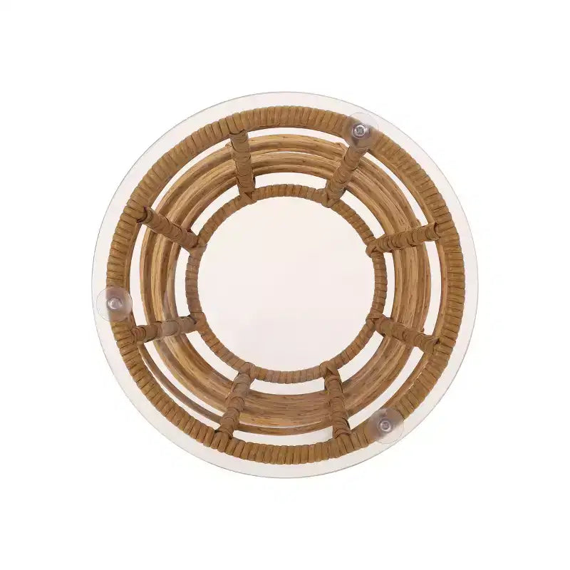 ModernLuxe Table d'appoint 39,4 cm Boho en rotin synthétique, plateau en verre trempé, table d'appoint sablier tressée pour patio/salon, marron