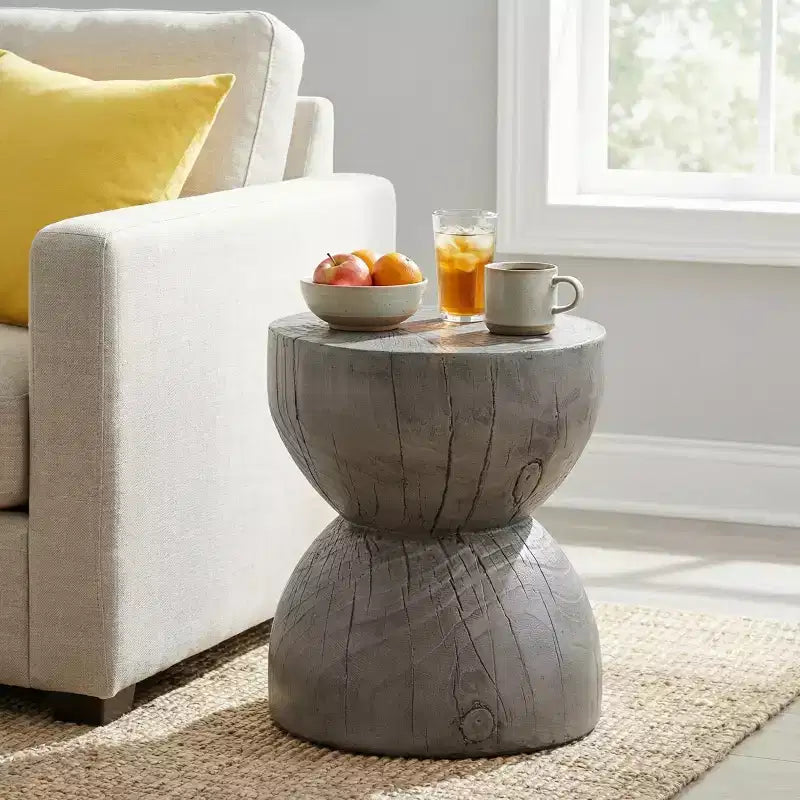 Round Patio End Table Indoor&Outdoor Side Table, MGO Weather Resistant Decorative Accent Table, No Assembly - ModernLuxe