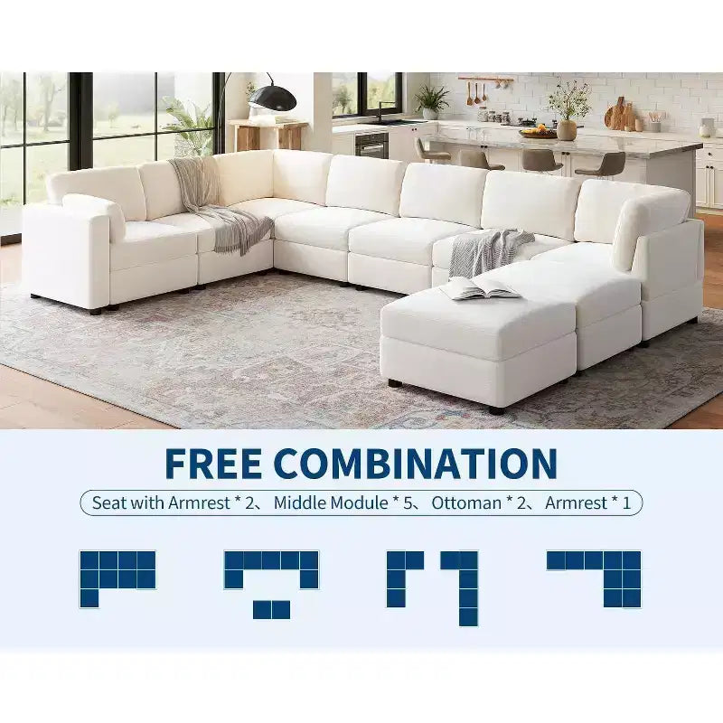 Divano componibile a L Acekool, divano a 9 posti con 2 pouf contenitore, 2 cuscini, divano letto profondo in ciniglia per soggiorno