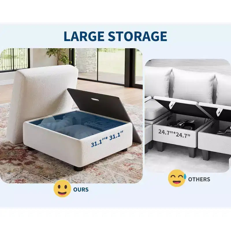 Divano componibile a L Acekool, divano a 9 posti con 2 pouf contenitore, 2 cuscini, divano letto profondo in ciniglia per soggiorno