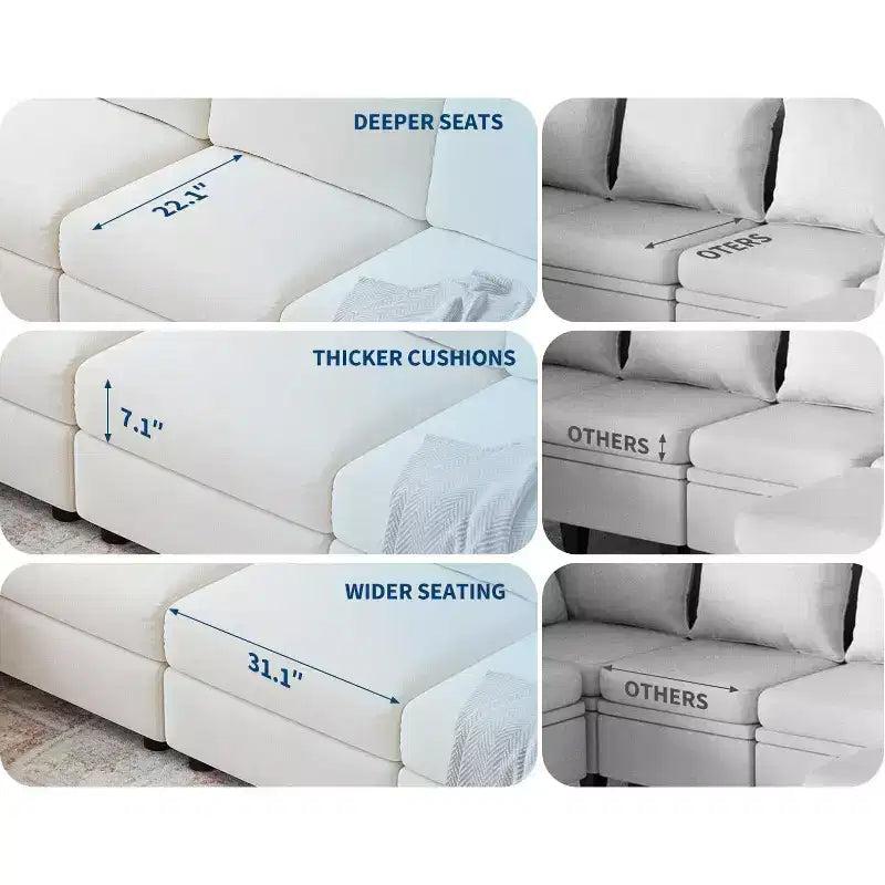 Divano componibile a L Acekool, divano a 9 posti con 2 pouf contenitore, 2 cuscini, divano letto profondo in ciniglia per soggiorno