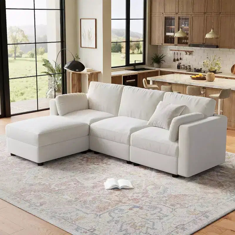 Acekool L-Shaped Modular Sectional Sofa, 9-Seat Couch with 2 Storage Ottomans, 2 Pillows, Deep Seat Chenille Sleeper for Living Room