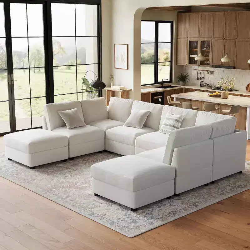 Divano componibile a L Acekool, divano a 9 posti con 2 pouf contenitore, 2 cuscini, divano letto profondo in ciniglia per soggiorno
