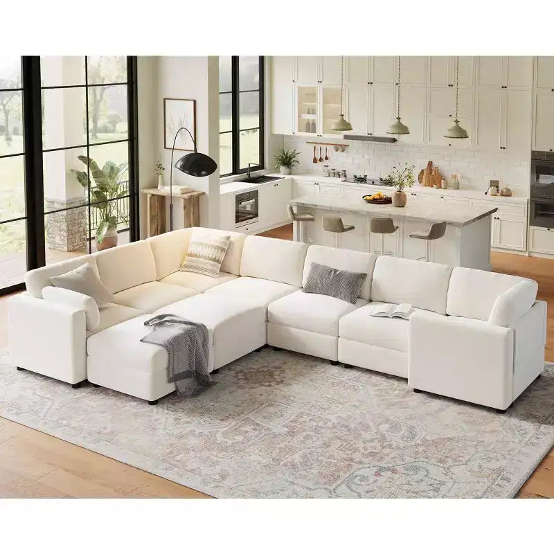 Divano componibile a L Acekool, divano a 9 posti con 2 pouf contenitore, 2 cuscini, divano letto profondo in ciniglia per soggiorno