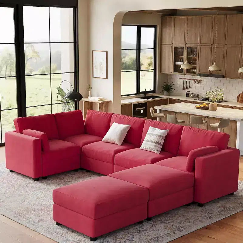 Divano componibile a L Acekool, divano a 9 posti con 2 pouf contenitore, 2 cuscini, divano letto profondo in ciniglia per soggiorno