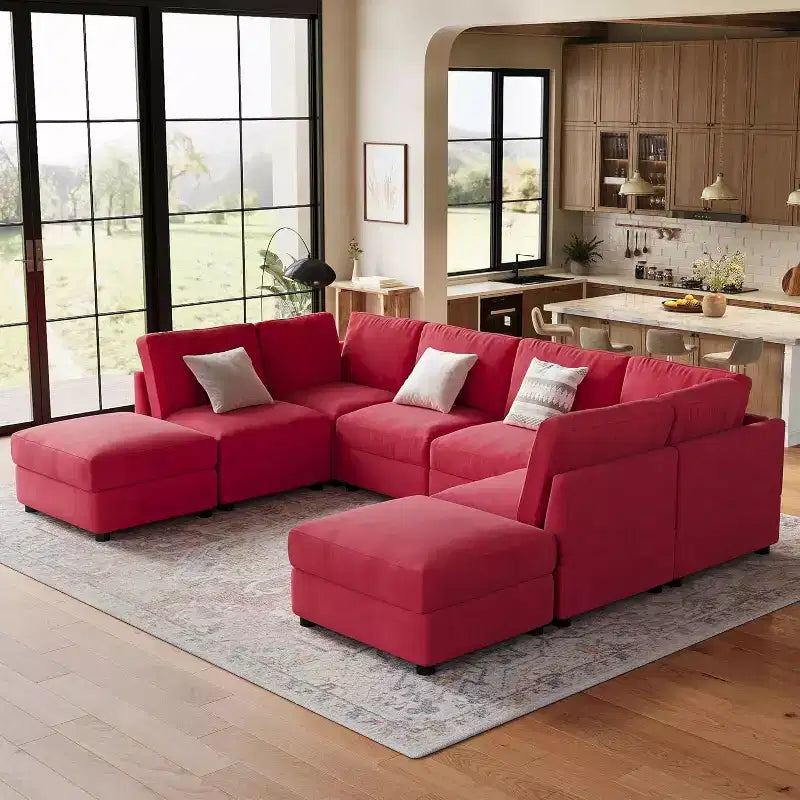 Divano componibile a L Acekool, divano a 9 posti con 2 pouf contenitore, 2 cuscini, divano letto profondo in ciniglia per soggiorno
