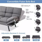 Dyonery 71 Canapé Futon Convertible, Canapé-Lit en Mousse à Mémoire de Forme, Dossier et Accoudoirs Réglables, Canapé Moderne pour Bureau à Domicile