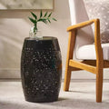 Lace Cut Iron Patio End Table, Barrel Shape Side Table for Indoor, Garden, Backyard, No Assembly Needed - ModernLuxe