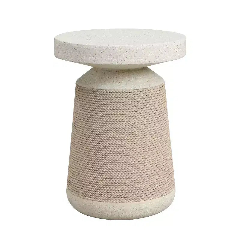 Table d'appoint d'extérieur/d'intérieur en rotin et pierre synthétiques, résistante aux intempéries, table d'appoint décorative, support de plantes de jardin - ModernLuxe