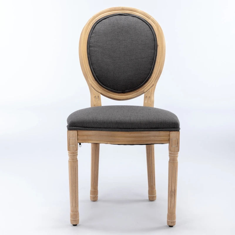Sedia da pranzo ovale in stile francese, set di 2 – rivestimento in lino, struttura in legno massello