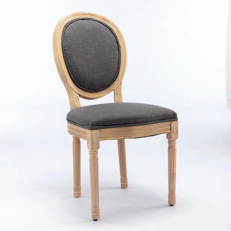 Sedia da pranzo ovale in stile francese, set di 2 – rivestimento in lino, struttura in legno massello