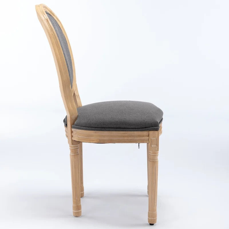 Sedia da pranzo ovale in stile francese, set di 2 – rivestimento in lino, struttura in legno massello