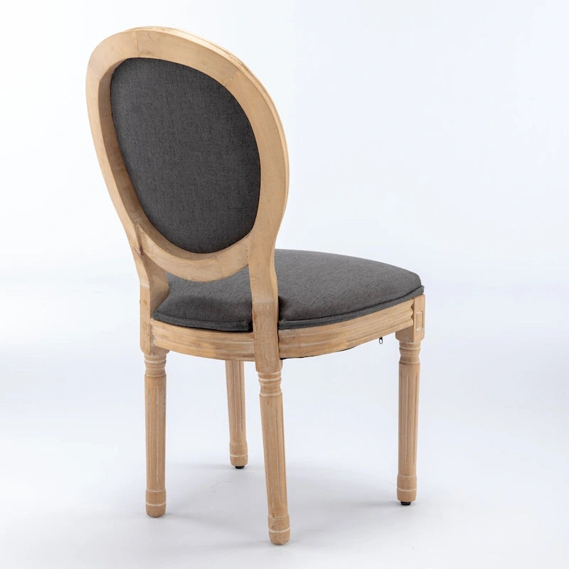 Sedia da pranzo ovale in stile francese, set di 2 – rivestimento in lino, struttura in legno massello