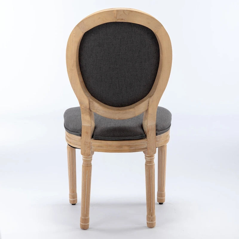 Sedia da pranzo ovale in stile francese, set di 2 – rivestimento in lino, struttura in legno massello