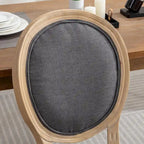 Sedia da pranzo ovale in stile francese, set di 2 – rivestimento in lino, struttura in legno massello