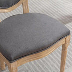 Sedia da pranzo ovale in stile francese, set di 2 – rivestimento in lino, struttura in legno massello