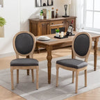 Sedia da pranzo ovale in stile francese, set di 2 – rivestimento in lino, struttura in legno massello