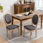 Sedia da pranzo ovale in stile francese, set di 2 – rivestimento in lino, struttura in legno massello