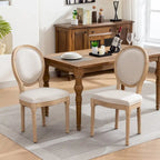 Sedia da pranzo ovale in stile francese, set di 2 – rivestimento in lino, struttura in legno massello