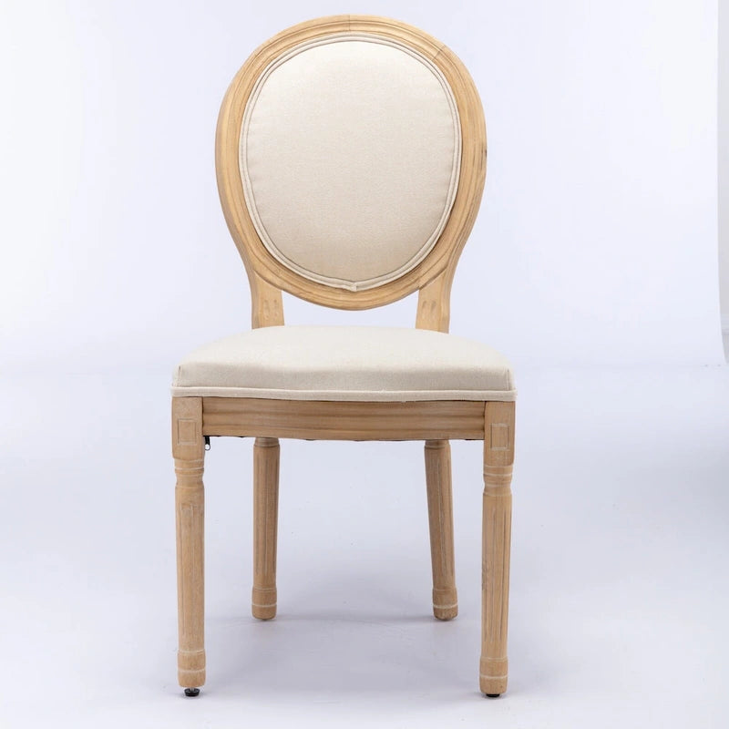 Sedia da pranzo ovale in stile francese, set di 2 – rivestimento in lino, struttura in legno massello