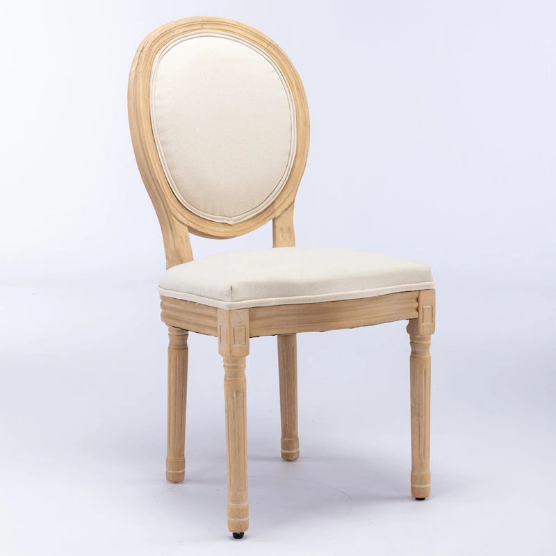 Sedia da pranzo ovale in stile francese, set di 2 – rivestimento in lino, struttura in legno massello