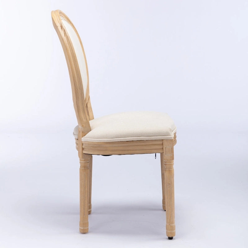 Sedia da pranzo ovale in stile francese, set di 2 – rivestimento in lino, struttura in legno massello