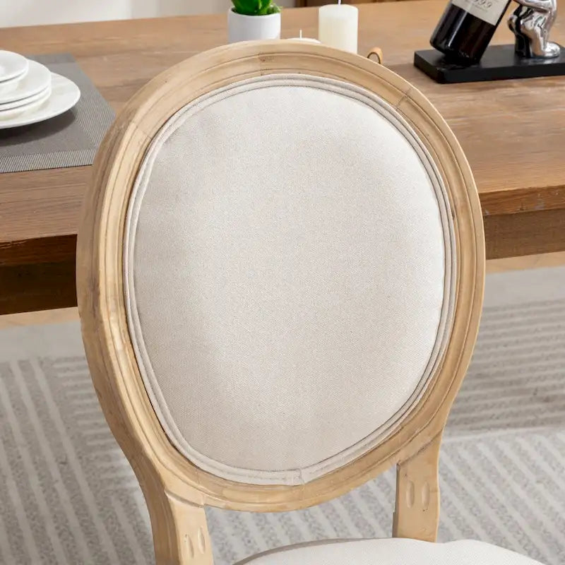 Sedia da pranzo ovale in stile francese, set di 2 – rivestimento in lino, struttura in legno massello