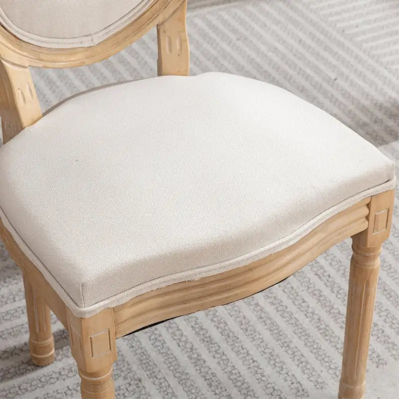 Sedia da pranzo ovale in stile francese, set di 2 – rivestimento in lino, struttura in legno massello